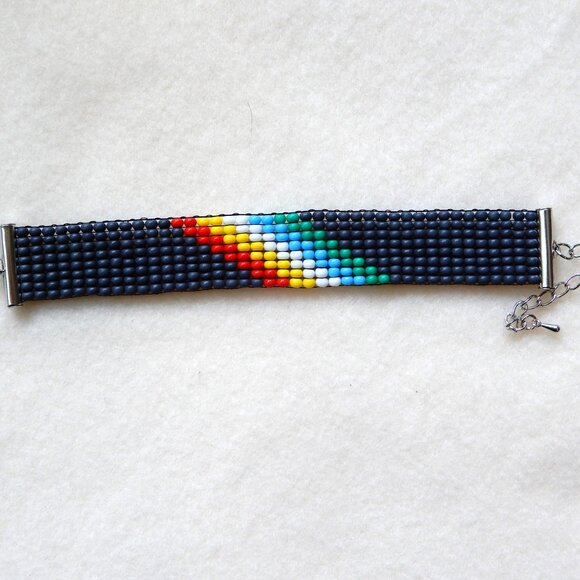 Disability Pride flag bead loom bracelet, handmade, adjustable, 30% to charity - Picture 5 of 6